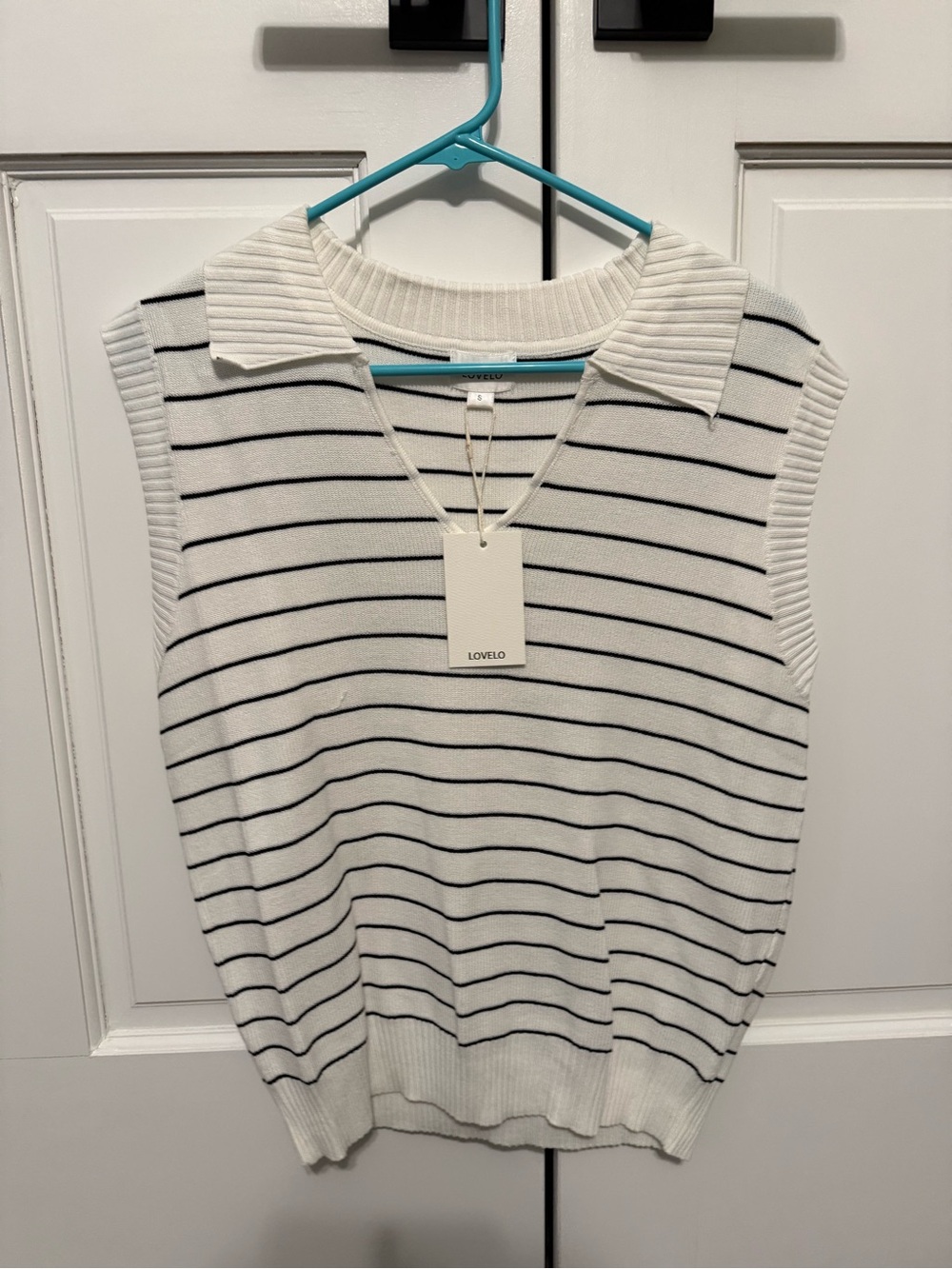 Striped Polo Tank in White and Black